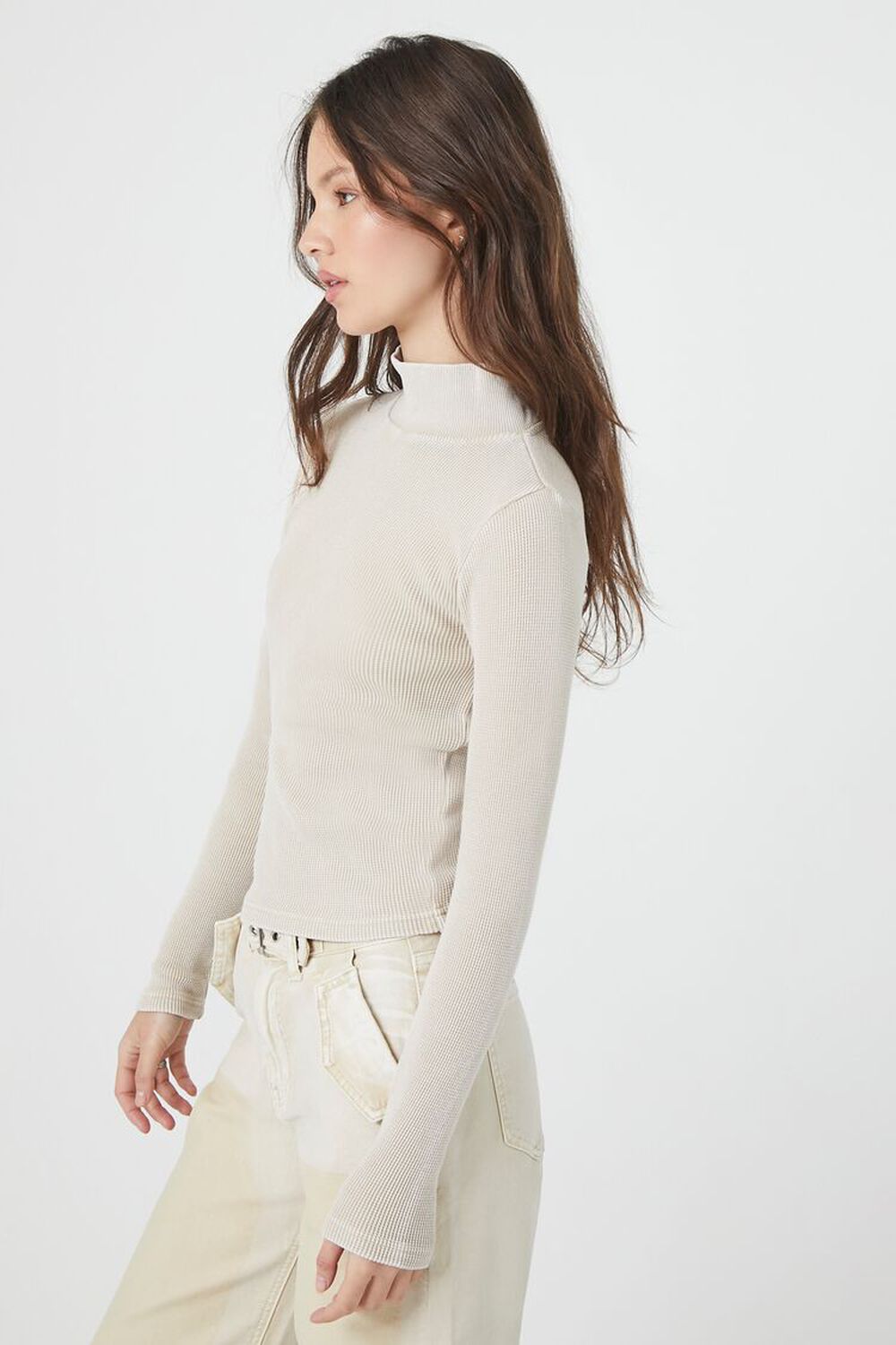 Waffle Knit Turtleneck Top